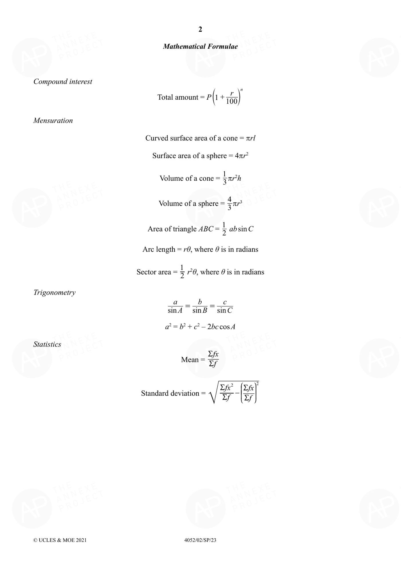 2023 O Level Elementary Mathematics Specimen Paper 2 page 02 fs8