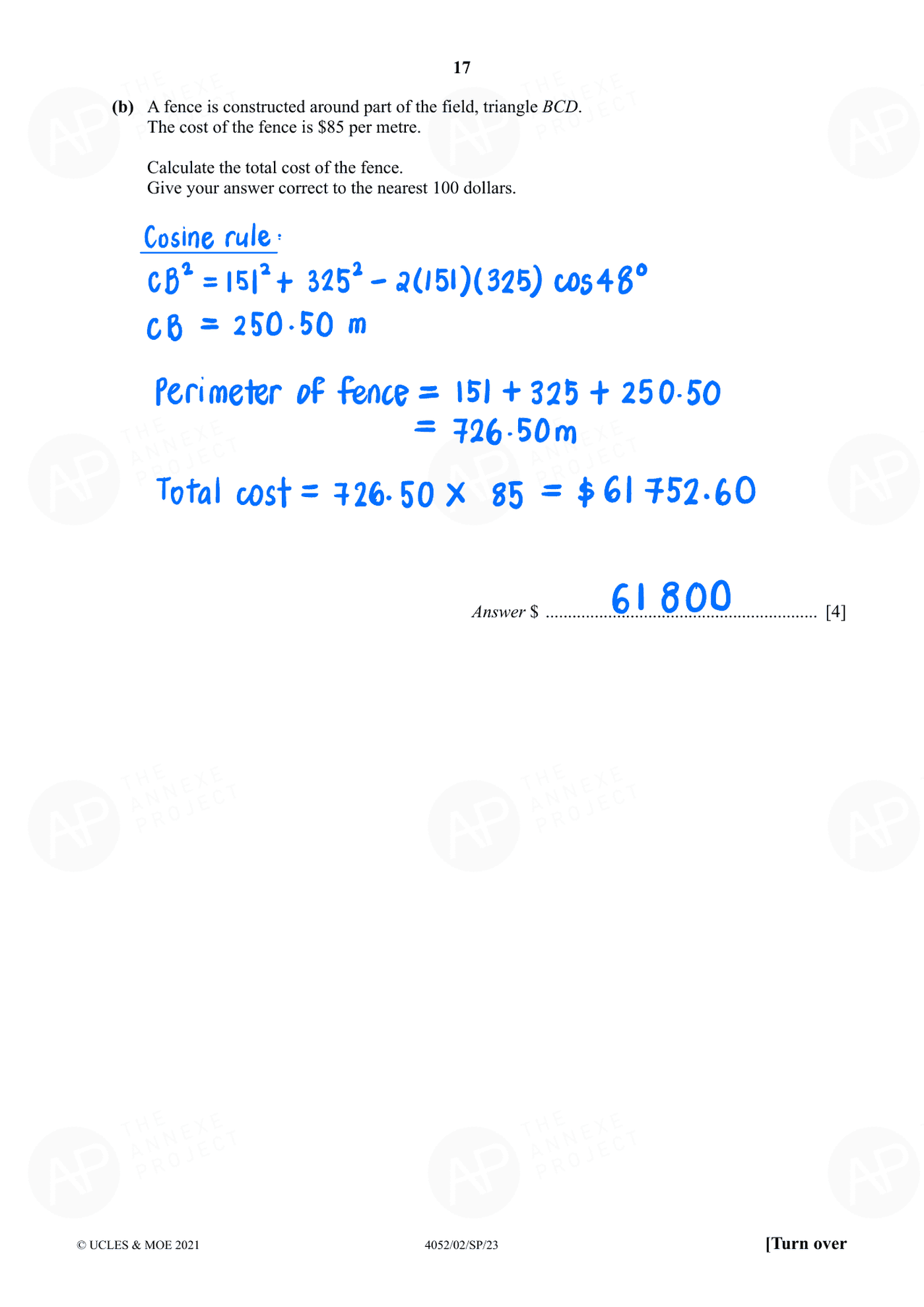 2023 O Level Elementary Mathematics Specimen Paper 2 page 17 fs8