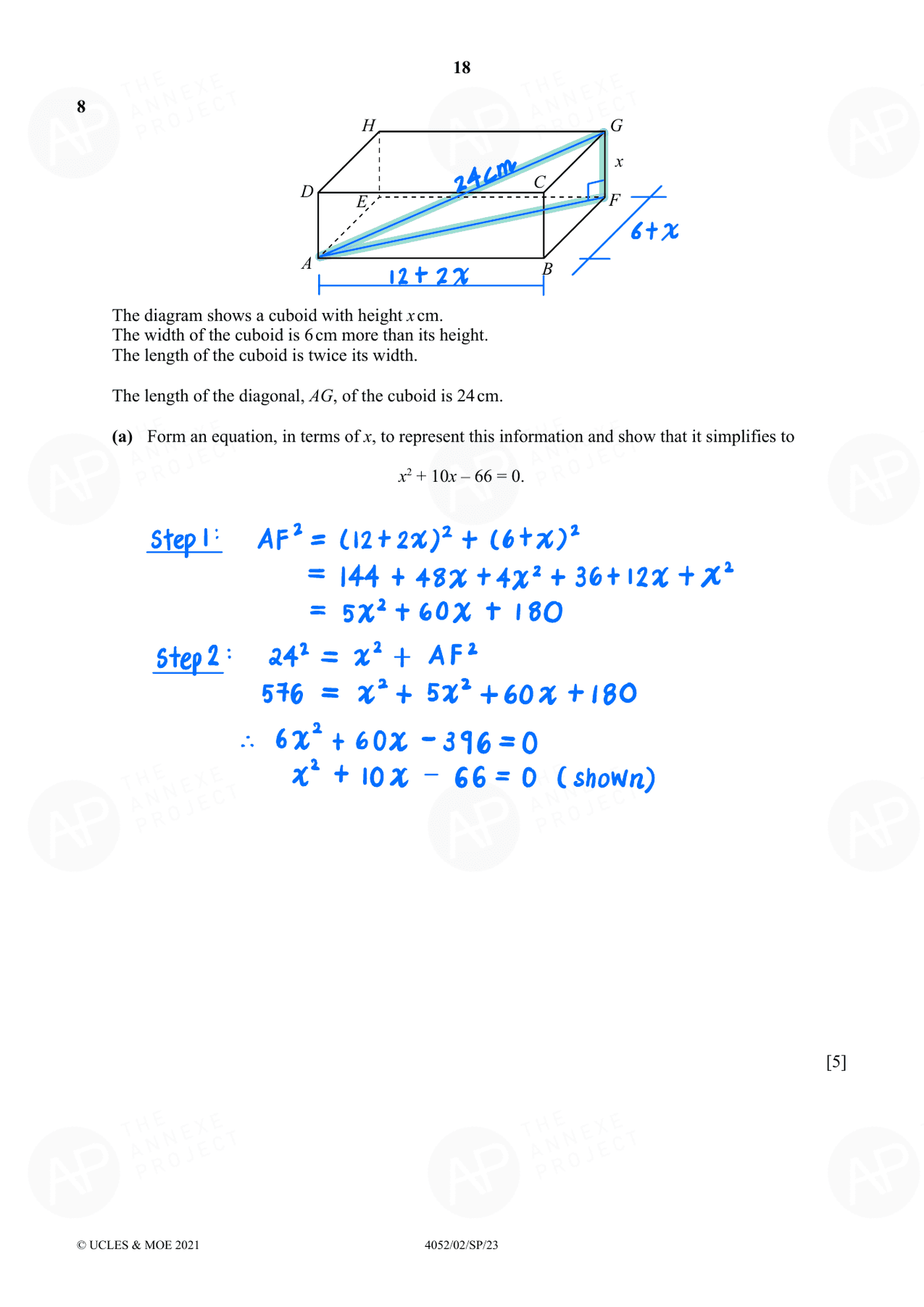 2023 O Level Elementary Mathematics Specimen Paper 2 page 18 fs8