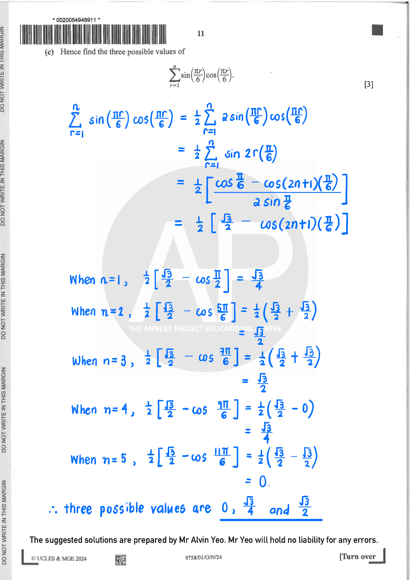 2024 A Level H2 Mathematics Paper 1 page 11