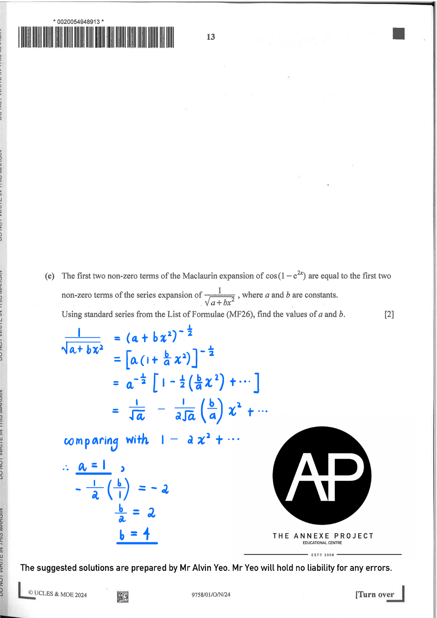 2024 A Level H2 Mathematics Paper 1 page 13