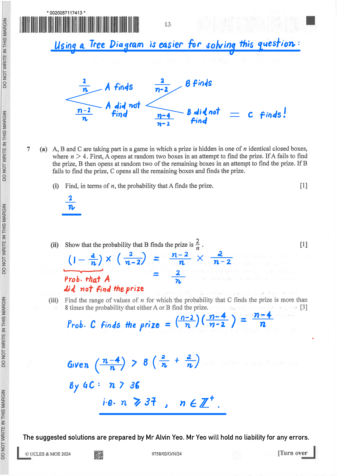 2024 A Level H2 Mathematics Paper 2 page 13