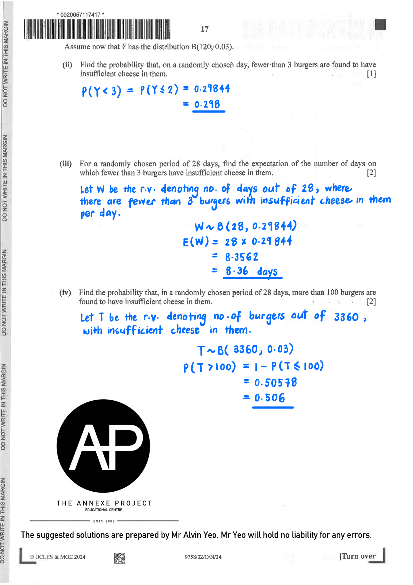 2024 A Level H2 Mathematics Paper 2 page 17