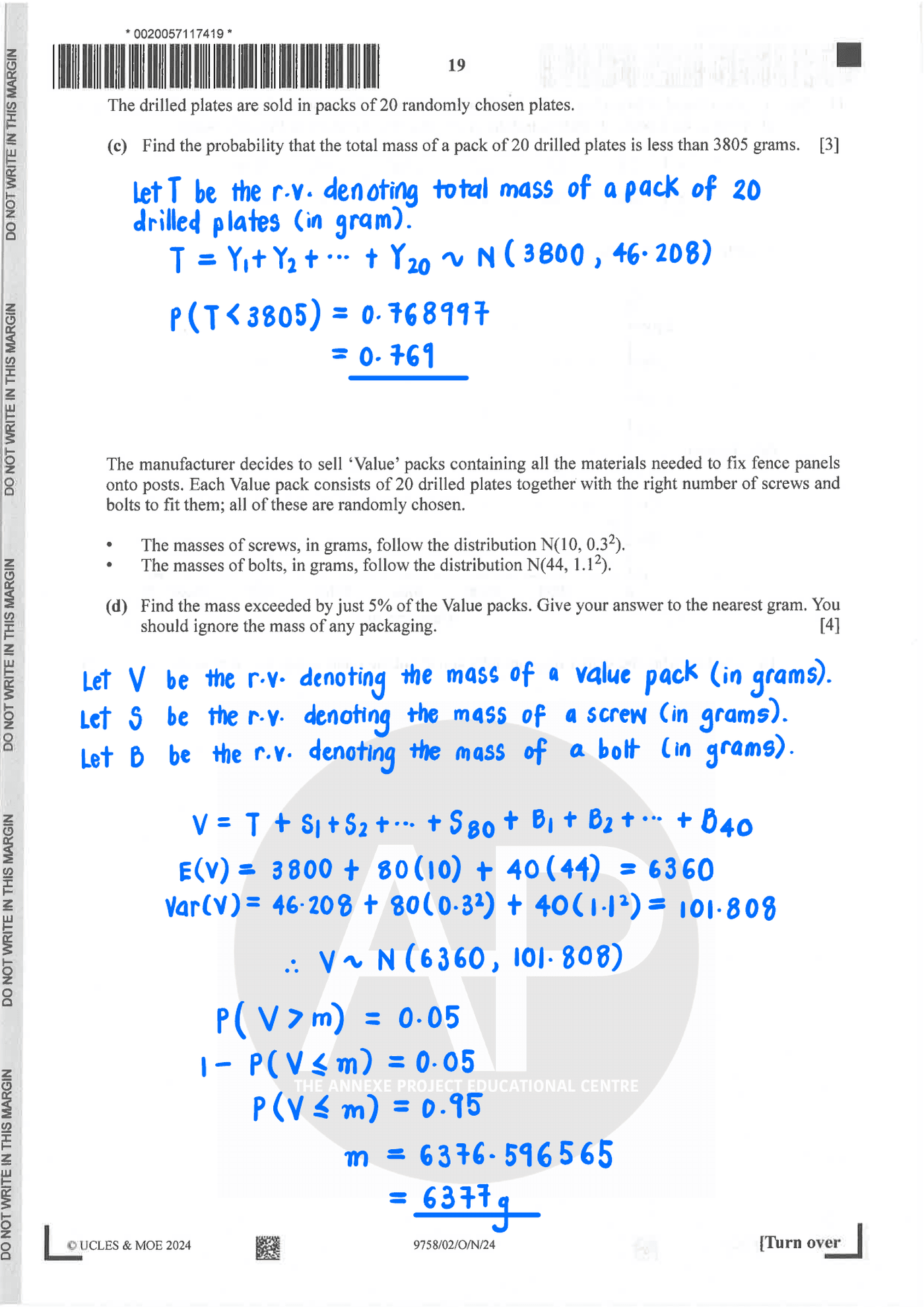 2024 A Level H2 Mathematics Paper 2 page 19