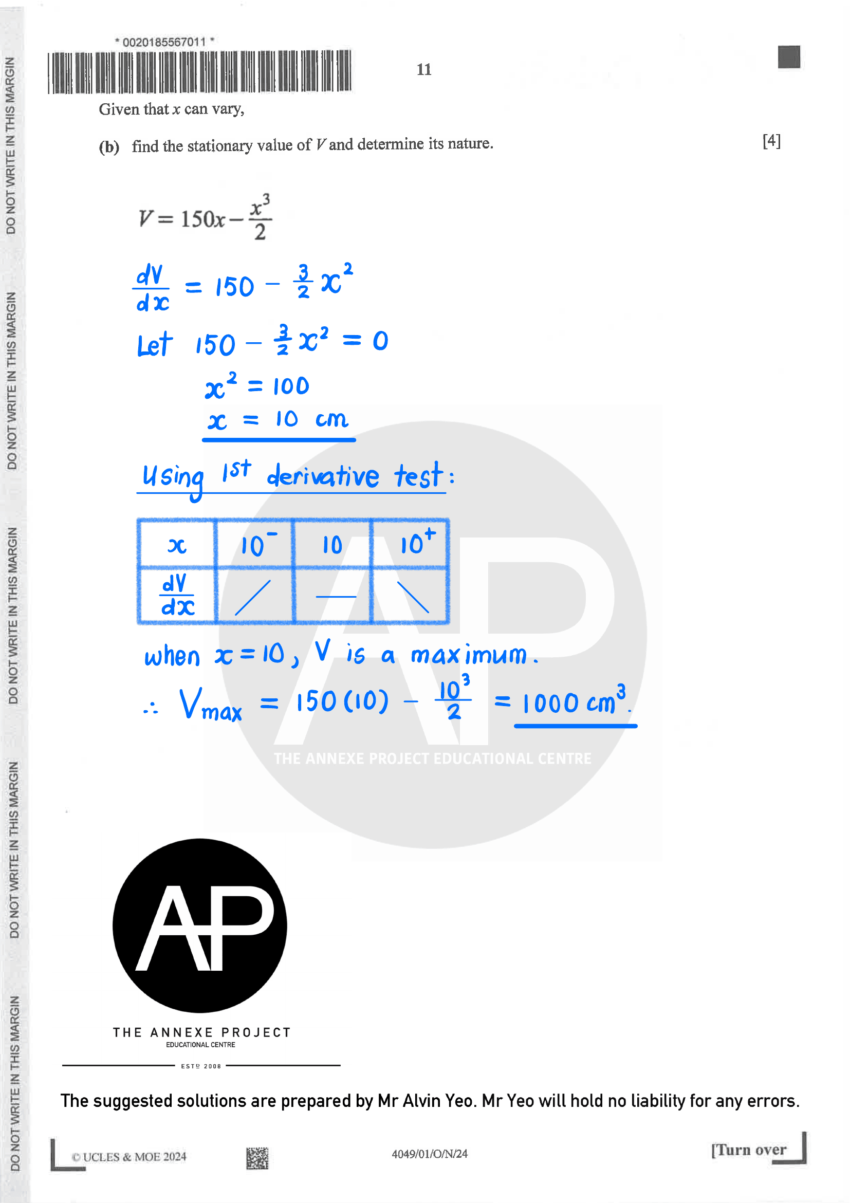 2024 O Level A Math Paper 1 Solutions page 11