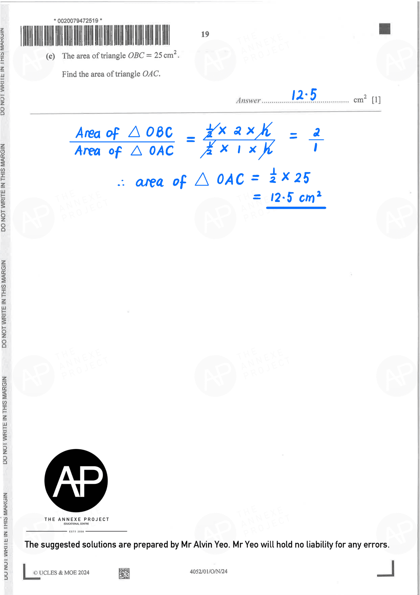 2024 O Level Elementary Mathematics Paper 1 Solutions page 19 fs8