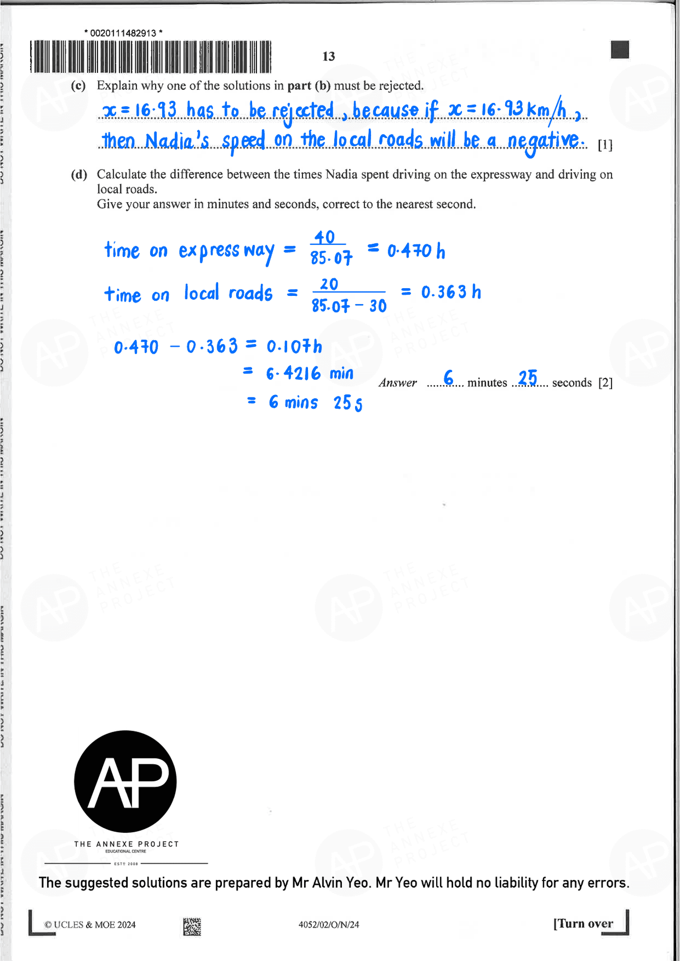 2024 O Level Elementary Mathematics Paper 2 Solutions page 13 fs8