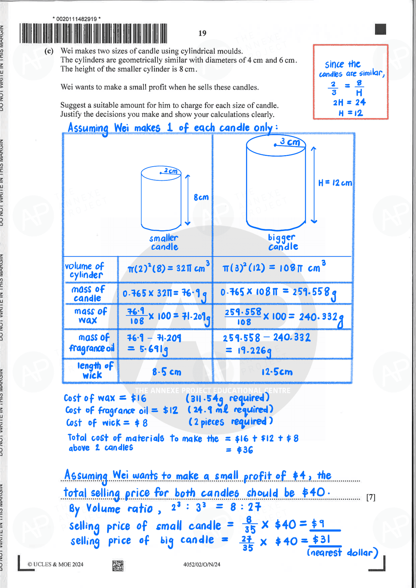 2024 O Level Elementary Mathematics Paper 2 Solutions page 19 fs8