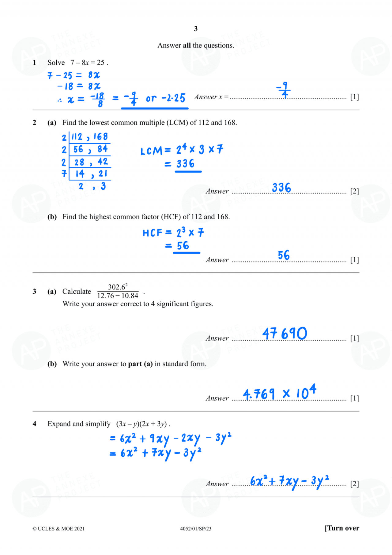 2023 GCE O-LEVEL E MATH SPECIMEN PAPER 1 SOLUTION - The Annexe Project