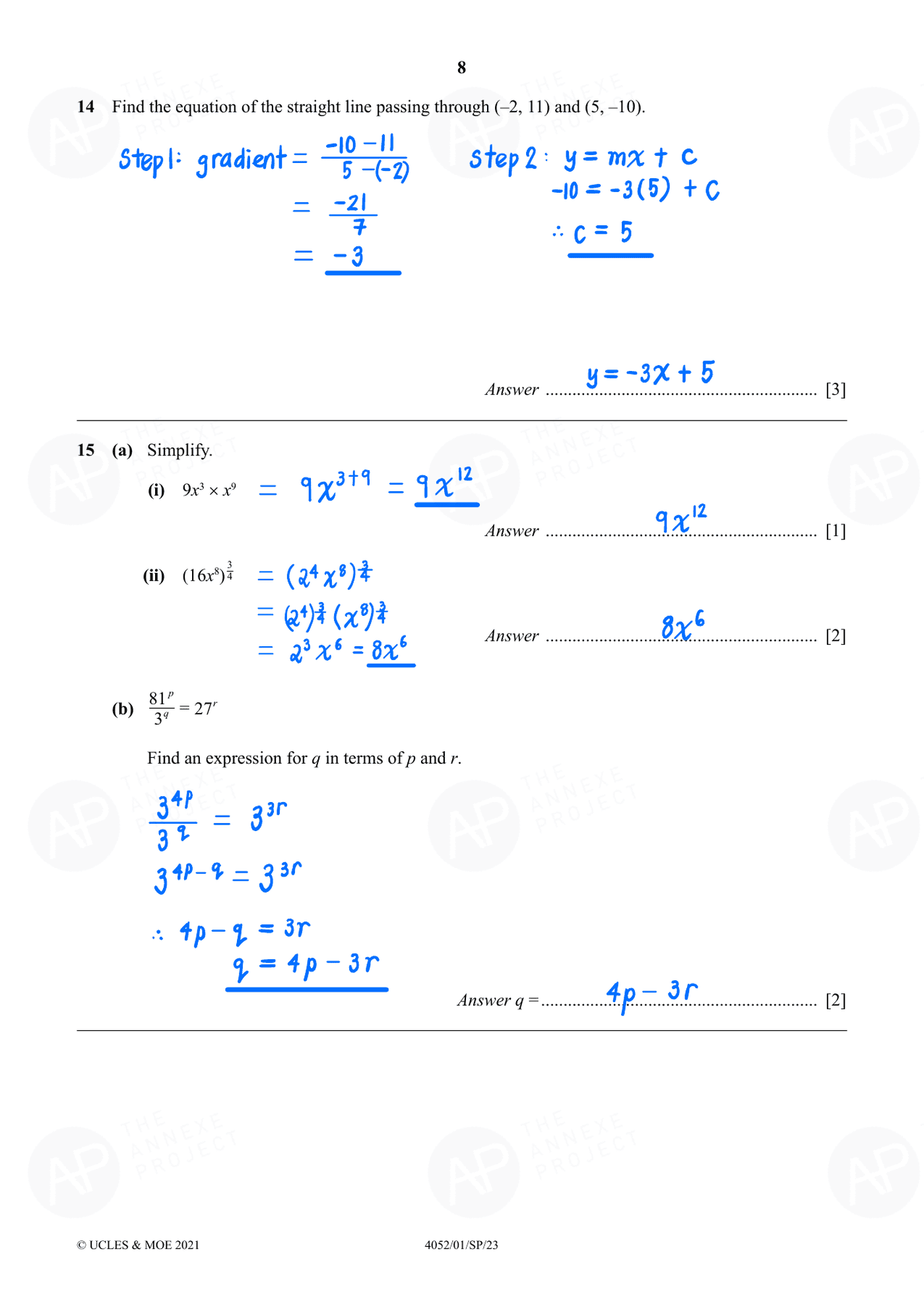 Annexe Project 2023 O Level Elementary Mathematics Specimen Paper 1 page 08 fs8