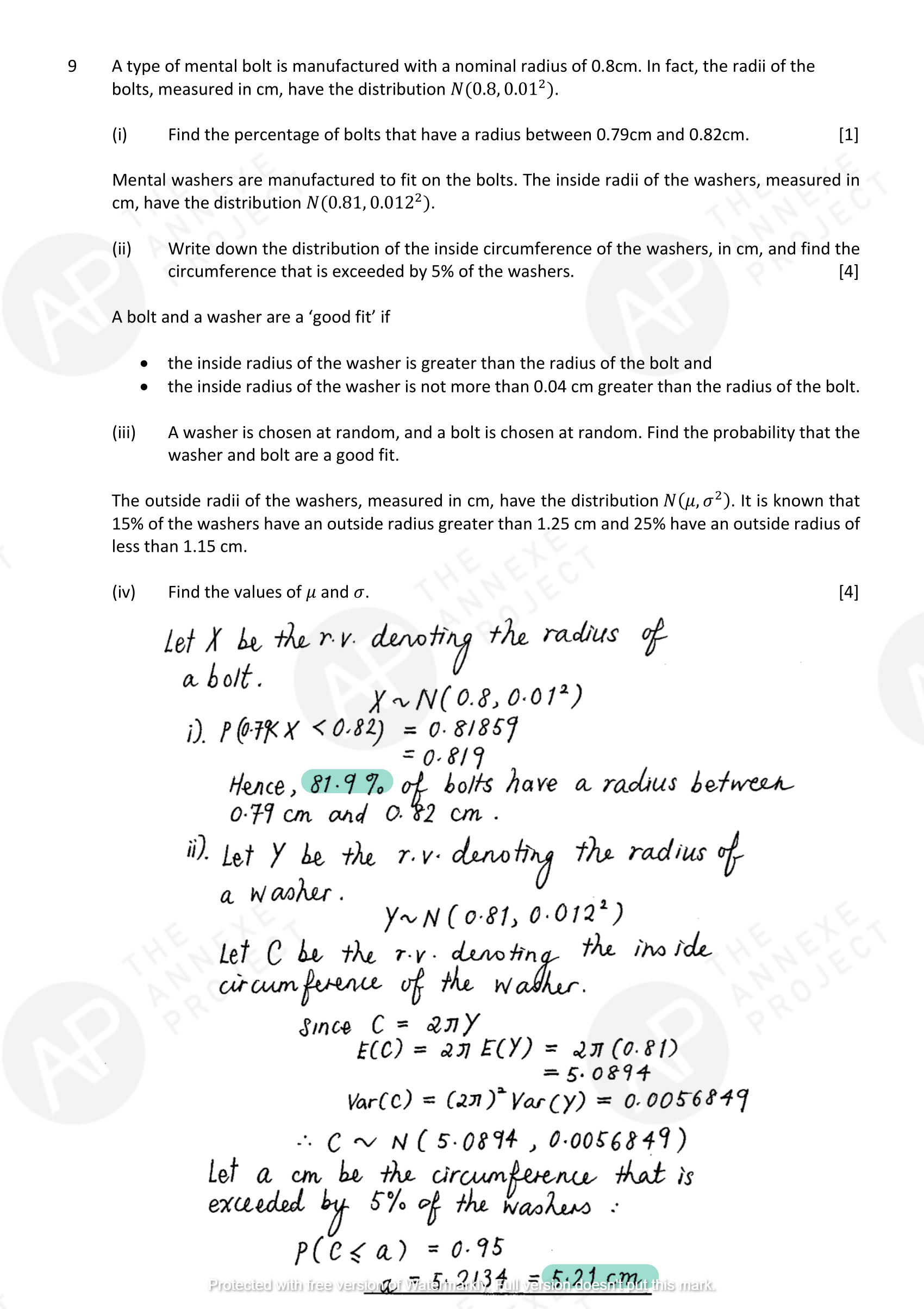 The Annexe Project A Level H2 Math Tuition 2017 A Level Specimen Paper 2 solution 11