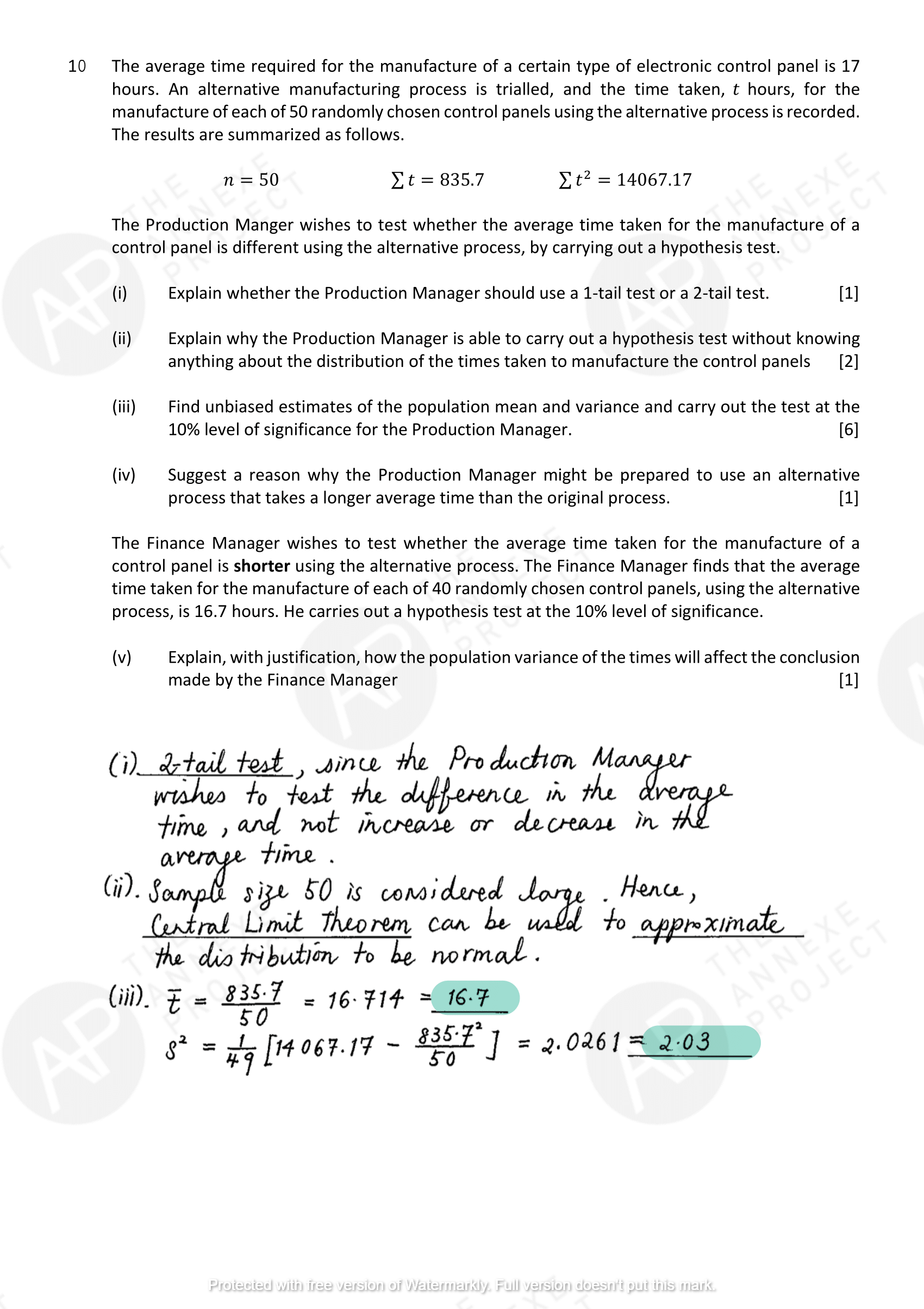 The Annexe Project A Level H2 Math Tuition 2017 A Level Specimen Paper 2 solution 13