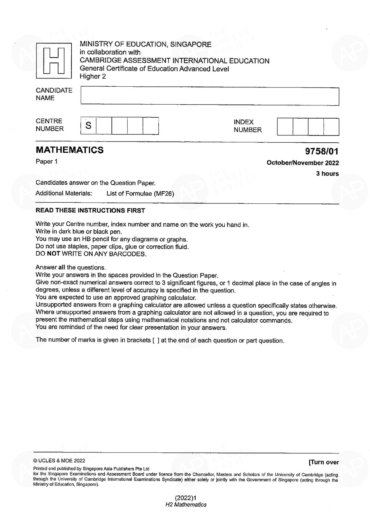 2022 A Level H2 Mathematics Paper 1 solution page 01 fs8