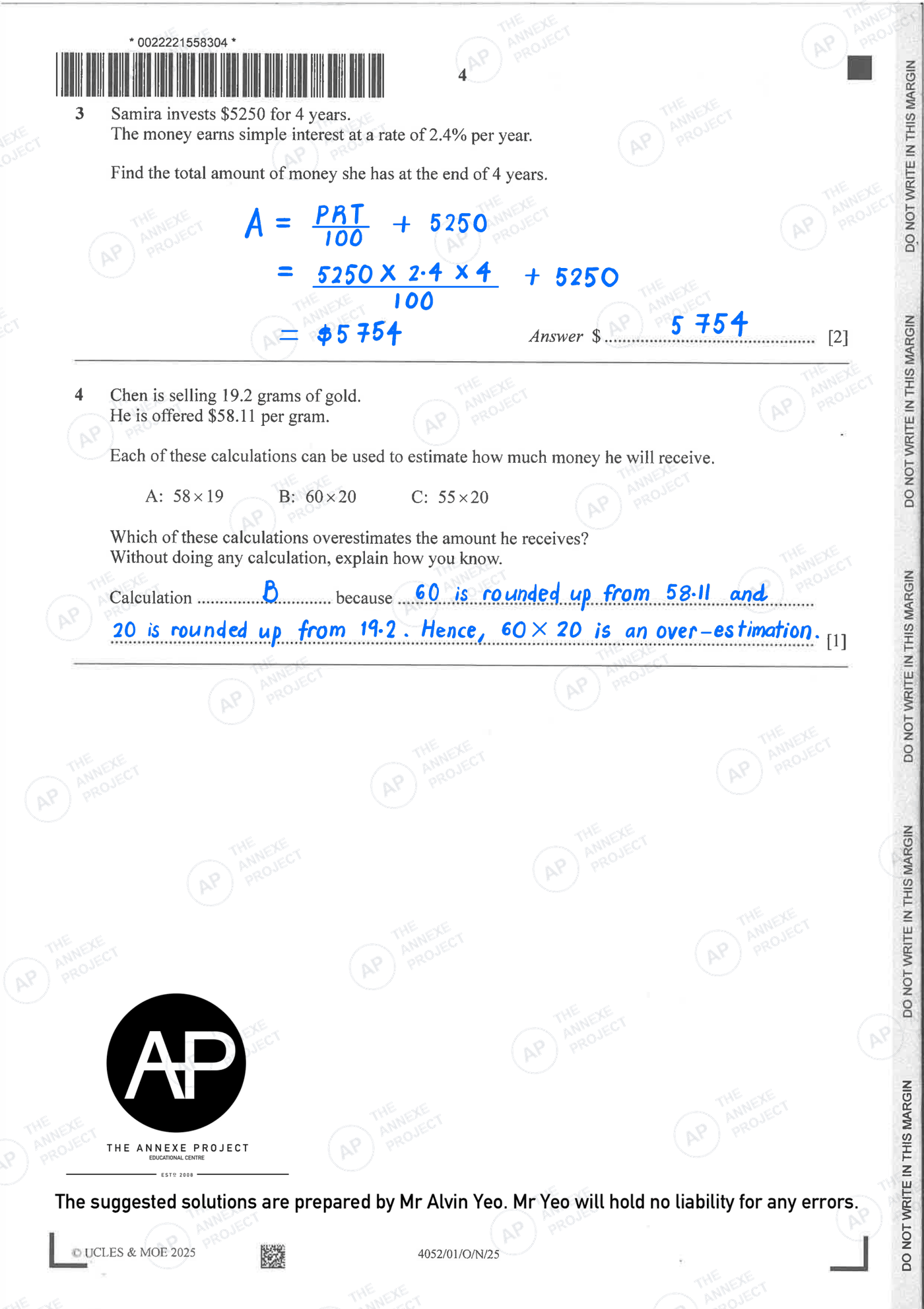 2025 O-LEVEL E MATH PAPER 1 SOLUTION 4 2025 O Level Elementary Mathematics Paper 1 Solutions page 04 fs8 1