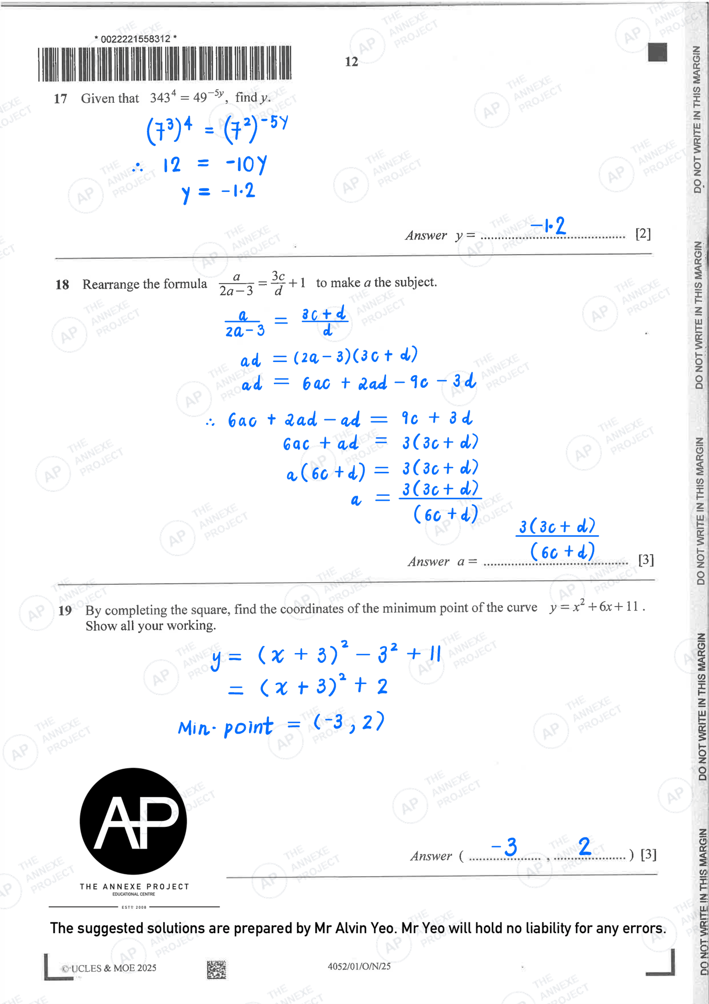 2025 O-LEVEL E MATH PAPER 1 SOLUTION 12 2025 O Level Elementary Mathematics Paper 1 Solutions page 12 fs8 1