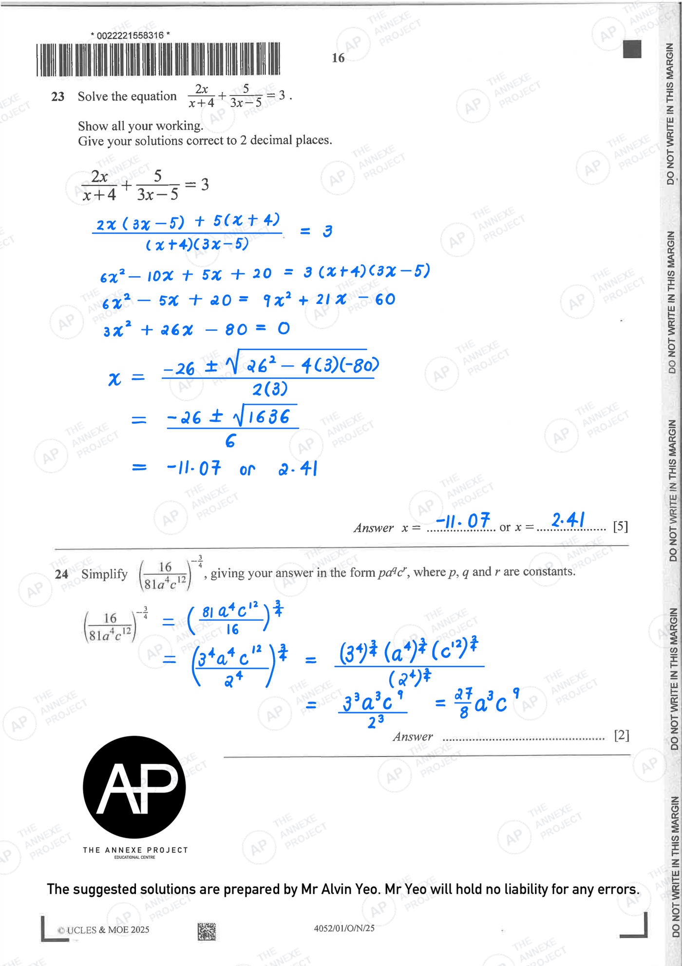 2025 O-LEVEL E MATH PAPER 1 SOLUTION 16 2025 O Level Elementary Mathematics Paper 1 Solutions page 16 fs8 1