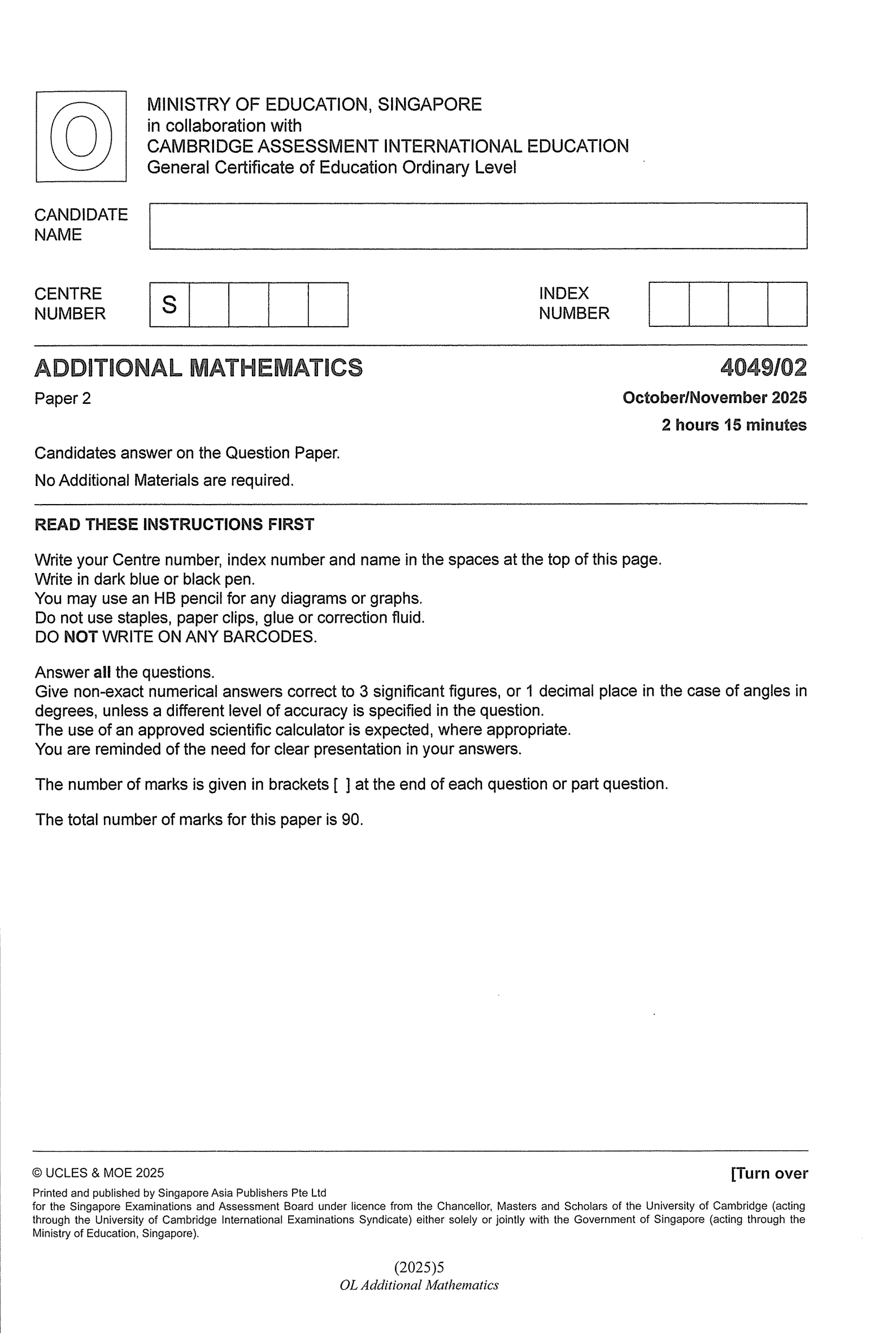 2025 O Level A Math Paper 2 Solutions page 1