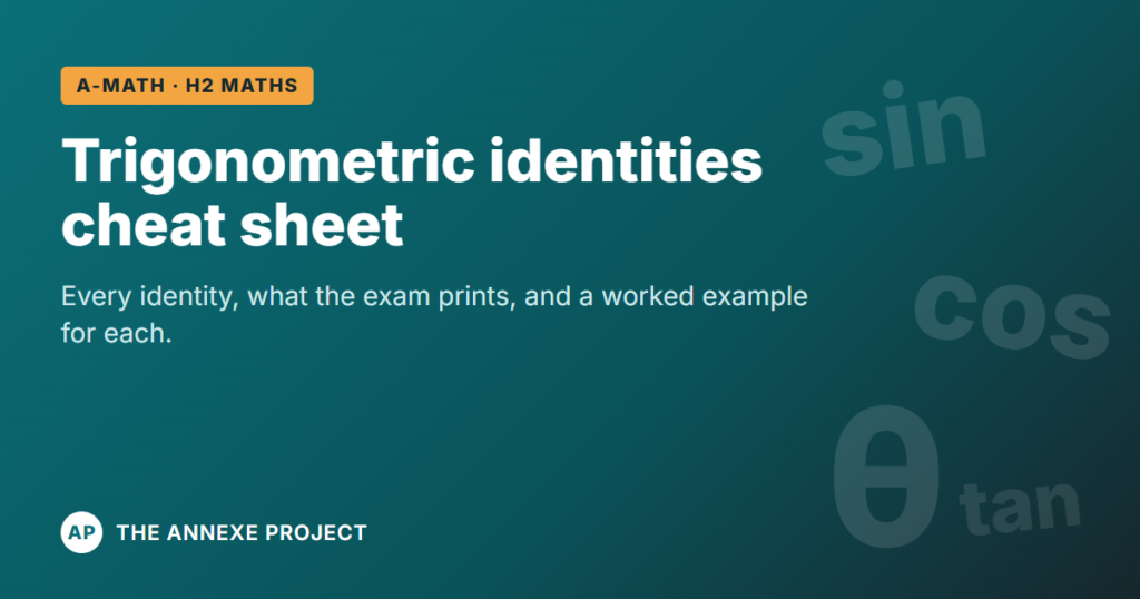 Trigonometric Identities Cheat Sheet for A-Math and H2 Maths 1 Trigonometric identities cheat sheet for A-Math and H2 Maths