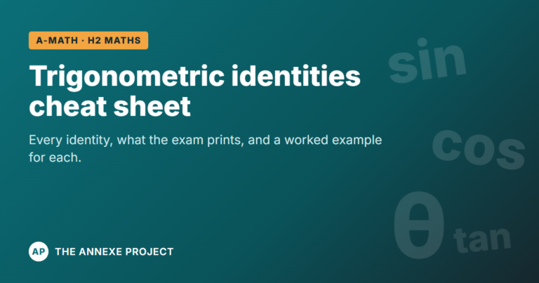 Trigonometric identities cheat sheet for A-Math and H2 Maths